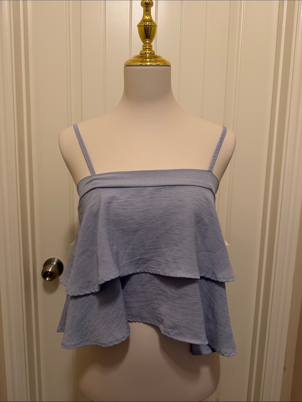 Source Unknown Powder Blue Layered Spaghetti Strap Crop Top